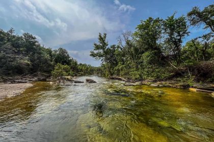 Crystal clear water is clear and clear as it passes by some trees Poison Springs State Forest - Arkansas Free Camping Site