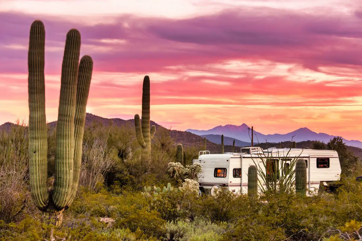 a rv in a desert. Free Camping in Quartzsite Arizona
