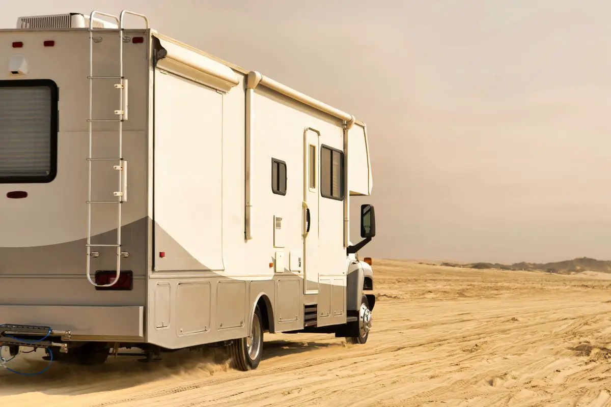 a rv on a dirt road. Free Camping in Quartzsite Arizona